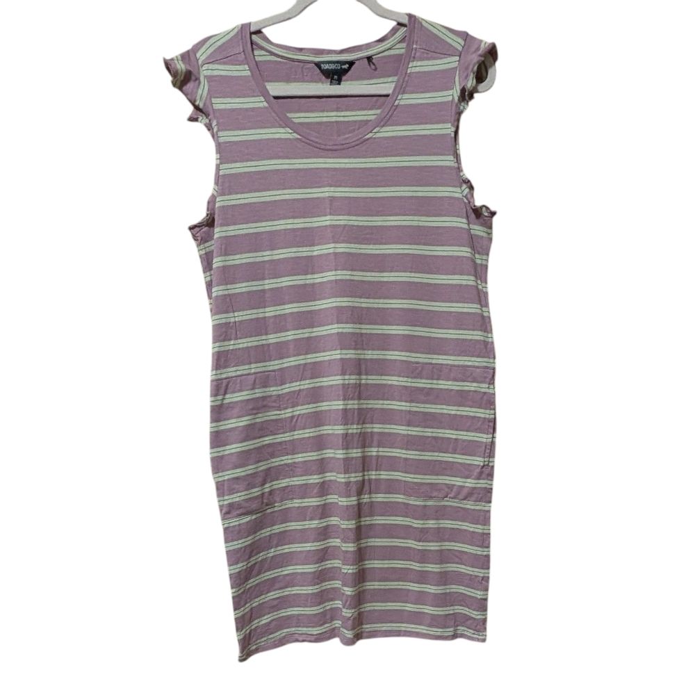 Toad & Co Dress Rufflita Size Medium Striped Sleeveless Granola Hiking Camping